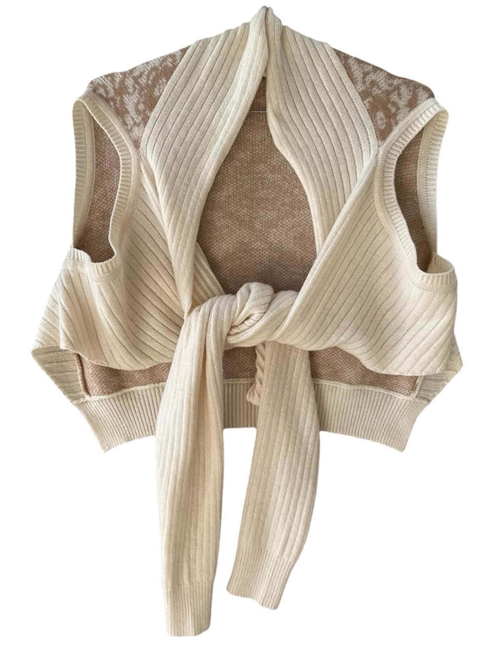 EP Yiyang Sheep/ Cashmere Off-Shoulder Floral Knit Sweater Vest in Cream & Beige